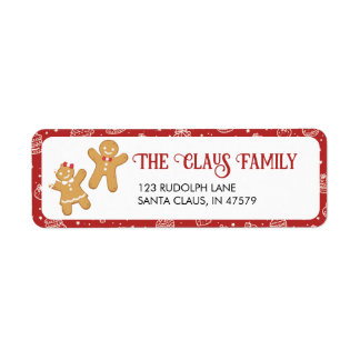 Red Gingerbread Cookie Holiday Address Return Return Address Label