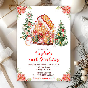 Red Gingerbread House Birthday Party Invitation