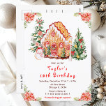 Red Gingerbread House Birthday Party Postcard<br><div class="desc">This elegant and festive birthday party invitation features a watercolor gingerbread house and beautiful red poinsettia flowers. The text combines handwritten script and sans serif fonts for a stylish and modern look. The snowman, decorated pine trees and holiday wreath add a festive touch. This is perfect for Christmas birthday parties....</div>