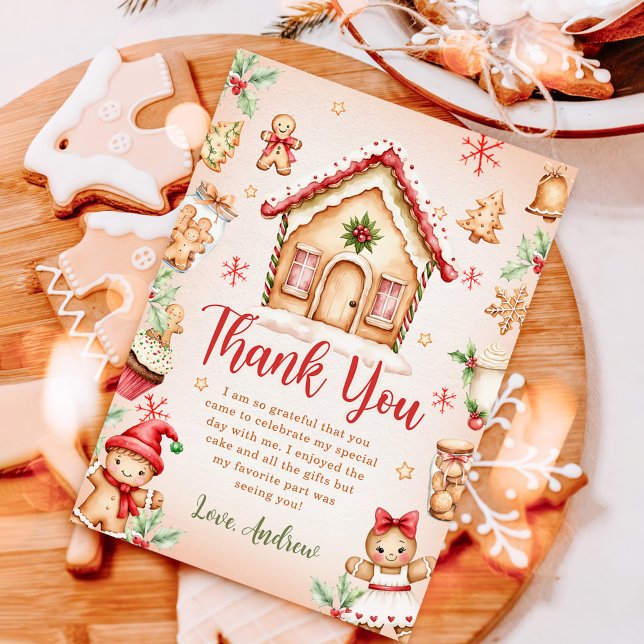 Red Gingerbread House Birthday Party Thank You Card (Creator Uploaded)