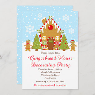Red Gingerbread House Decorating Christmas Party Invitation