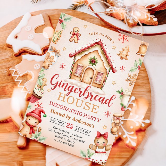 Red Gingerbread House Decorating Holiday Party Invitation (Creator Uploaded)