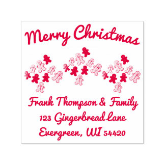 Red Gingerbread Merry Christmas Address Self-inking Stamp