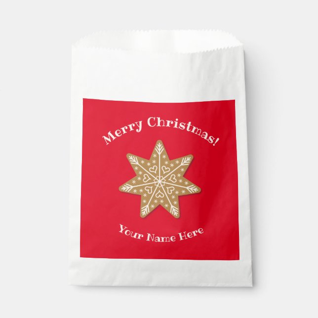 Red Gingerbread Snowflake Christmas Favour Bag (Front)