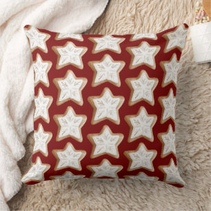 Red Gingerbread Star Cookie Christmas Cushion