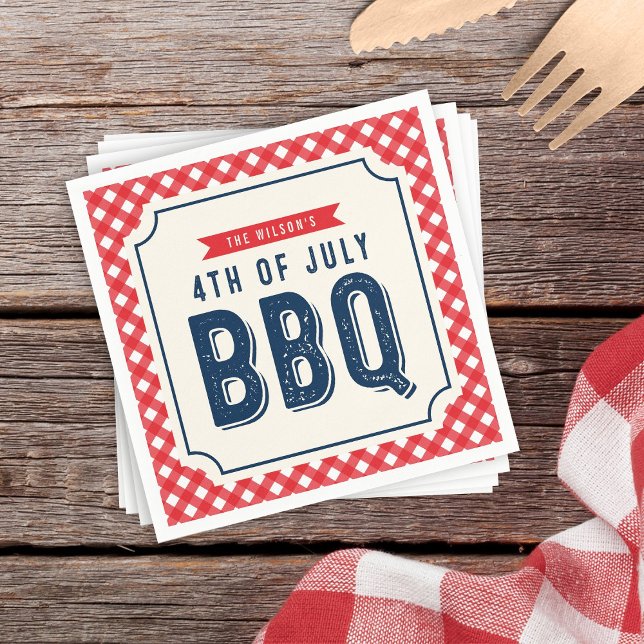 Red Gingham and Blue 4th of July BBQ Napkin (Creator Uploaded)