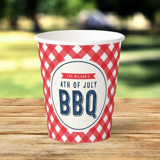 Red Gingham and Blue 4th of July BBQ Paper Cups (Creator Uploaded)
