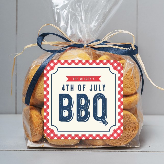 Red Gingham and Blue 4th of July BBQ Square Sticker (Creator Uploaded)