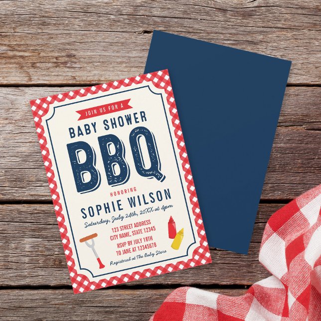Red Gingham and Blue Baby Shower BBQ Invitation (Creator Uploaded)