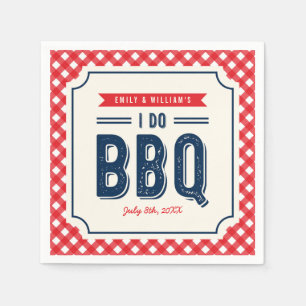 Red Gingham and Blue Engagement Party I Do BBQ Napkin