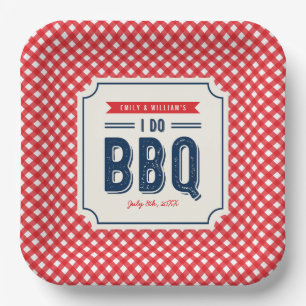 Red Gingham and Blue I Do BBQ Engagement Party  Paper Plate
