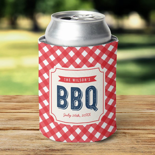 Red Gingham and Blue Summer BBQ Can Cooler (Creator Uploaded)