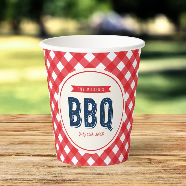 Red Gingham and Blue Summer BBQ Paper Cups (Creator Uploaded)