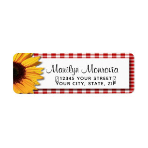 Red Gingham and Daisy Script Return Address Label