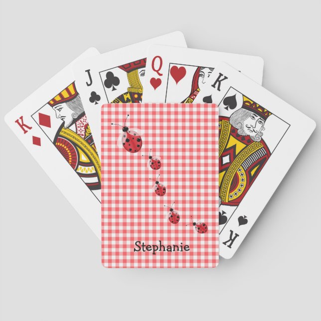 Red Gingham and Ladybugs Custom Playing Cards (Back)