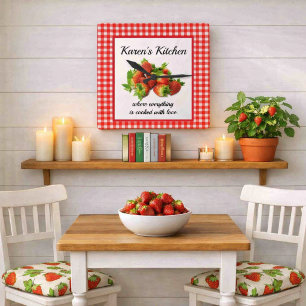 Red Gingham and Strawberries Wall Clock