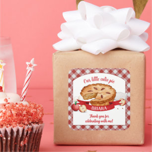Red Gingham Apple Cutie Pie Birthday Party Square Sticker