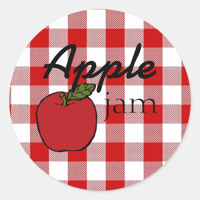 Red Gingham Apple Jam Classic Round Sticker (Front)