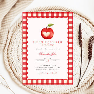 Red Gingham Apple of Our Eye Baby Shower Invitation