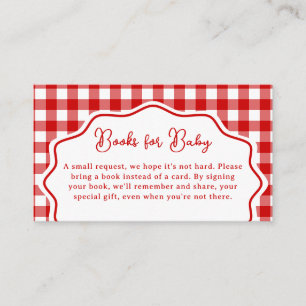 Red Gingham Baby-Q BBQ Baby Shower Books for Baby Enclosure Card