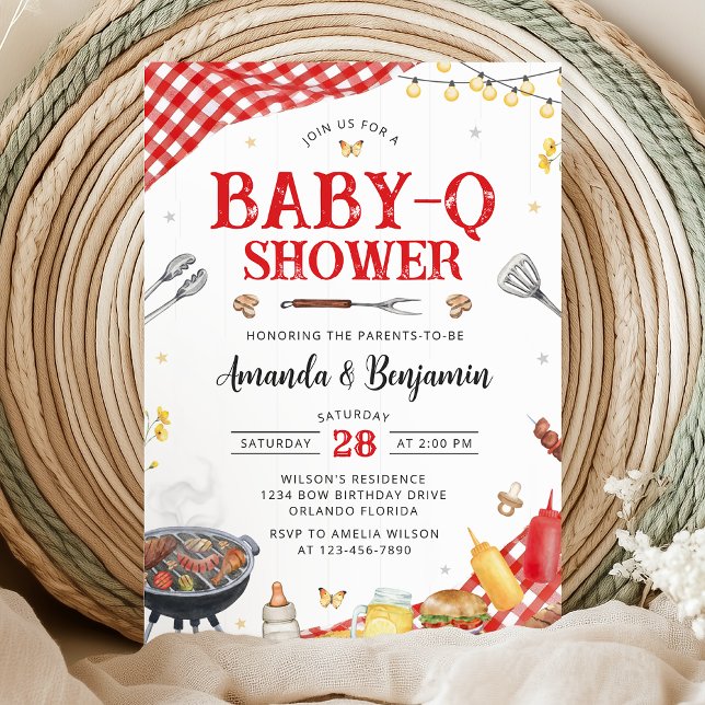 Red Gingham Baby-Q Shower Invitation (Creator Uploaded)
