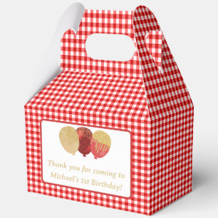 Red Gingham Balloons Custom Photo Birthday Favour Box