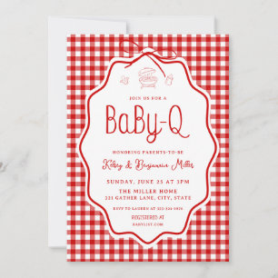 Red Gingham Barbecue Baby-Q Baby Shower Invitation