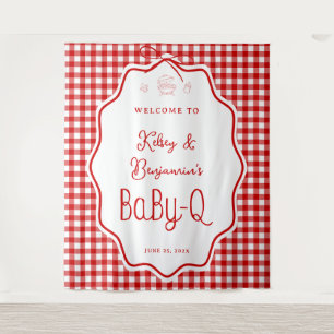 Red Gingham Barbecue Baby-Q Baby Shower Welcome Tapestry