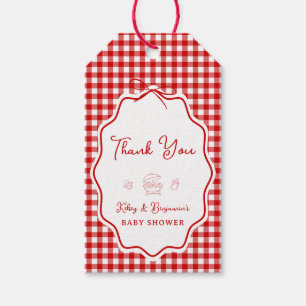 Red Gingham Barbecue BBQ Baby-Q Baby Shower Gift Tags