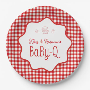 Red Gingham Barbecue BBQ Baby-Q Baby Shower  Paper Plate