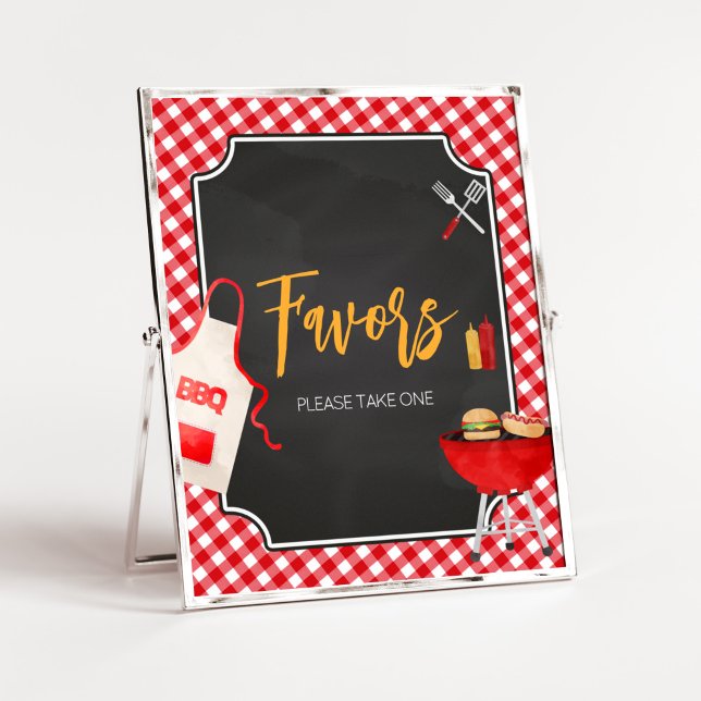 Red Gingham BBQ Baby Shower Favours Poster (Burger in the Oven Baby Shower Favors Sign)