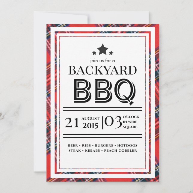 Red Gingham BBQ Party Invitation (Front)