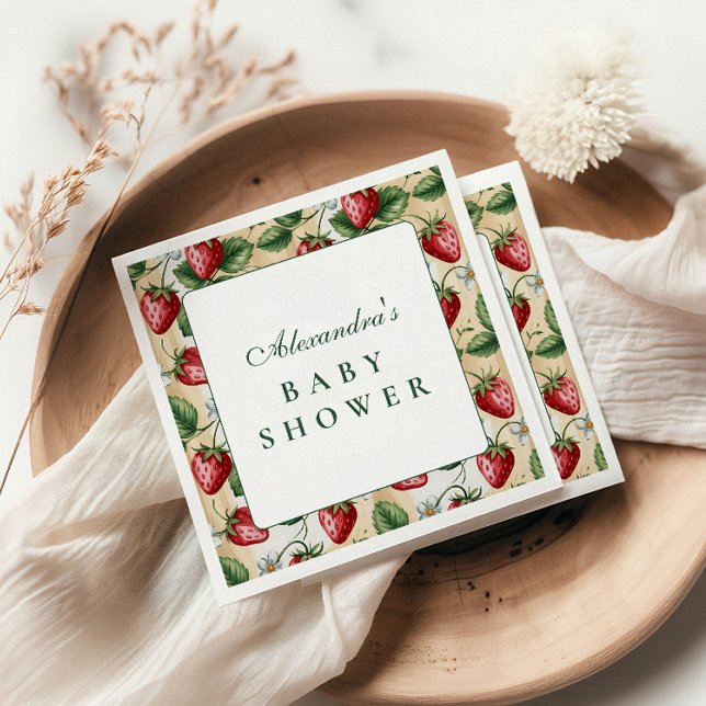 Red Gingham Berry Baby Shower Napkin (Creator Uploaded)