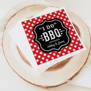 Red Gingham Black Label I Do BBQ Wedding Napkin