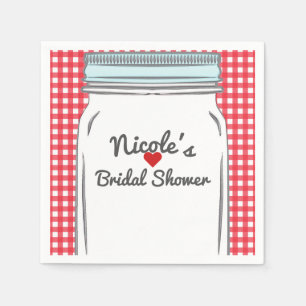 Red Gingham & Blue Mason Jar Rustic Country Party Napkin