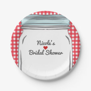 Red Gingham & Blue Mason Jar Rustic Country Party Paper Plate