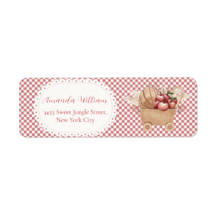Red Gingham Boho Apple Baby Shower Return Adress Address Label