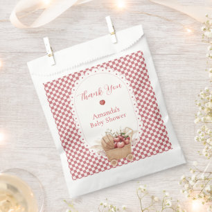 Red Gingham Boho Apple Of Our Eye Baby Shower Favour Bag