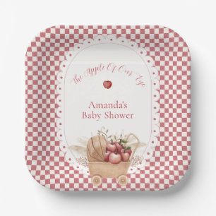 Red Gingham Boho Apple Of Our Eye Baby Shower Paper Plate