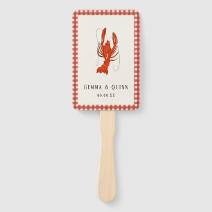 Red Gingham Boiled Crawfish Cajun Summer Hand Fan