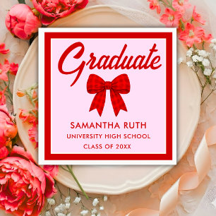 Red Gingham Bow Graduation Party Napkin