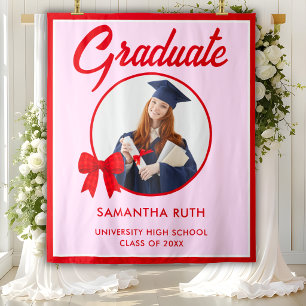 Red Gingham Bow Photo Graduation Backdrop Tapestry