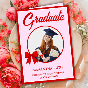Red Gingham Bow Photo Graduation Card