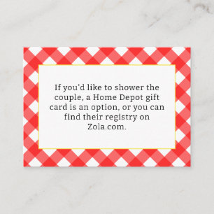 Red Gingham Bridal Shower Enclosure Card