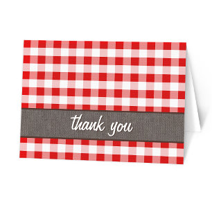 Red Gingham Brown Canvas Thank You Card