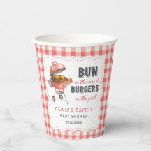 Red Gingham Burger BBQ Baby Shower Paper Cups