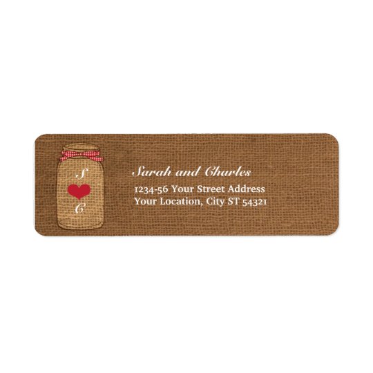 Red Gingham & Burlap Mason Jar Return Address Return Address Label