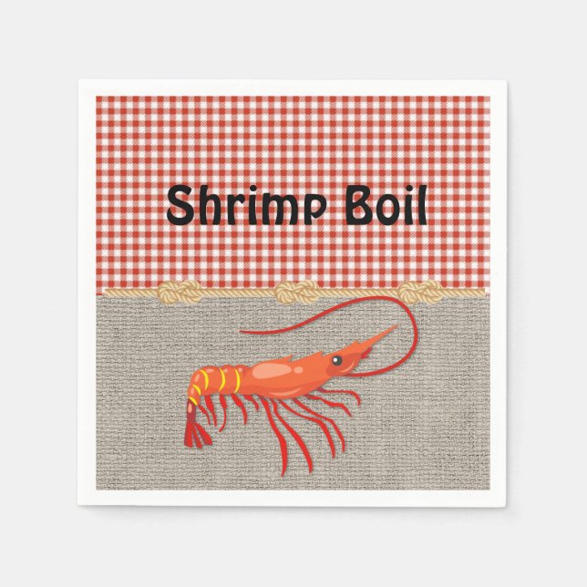 Red Gingham Burlap Rope Shrimp Boil Napkin (Front)