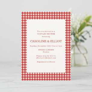 Red Gingham Check Couples Shower Celebration Invitation