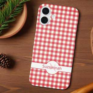 Red Gingham Check Monogrammed Custom Case-Mate iPhone 16 Plus Case